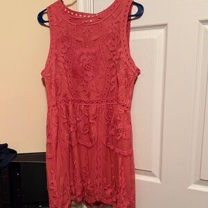 Coral Lace Sleeveless Dress